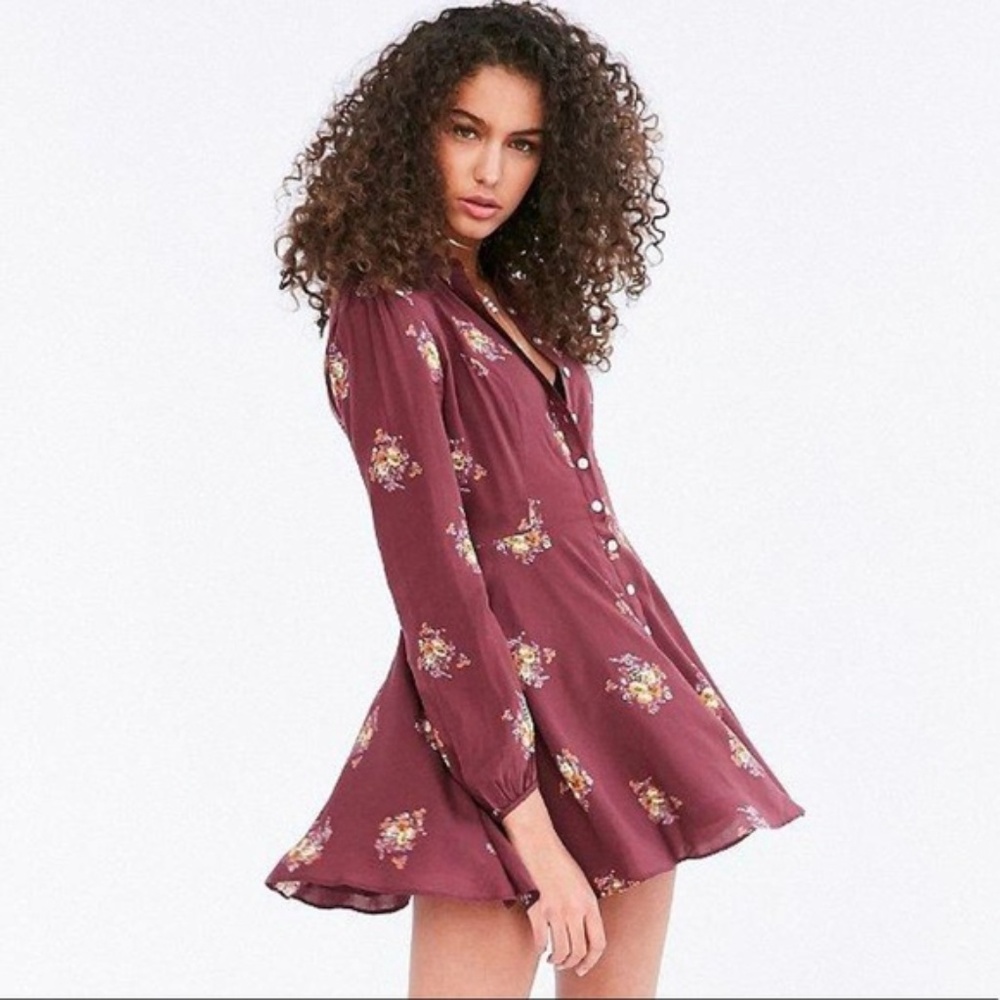 Kimchi Blue Sabrina Floral Long-Sleeve Mini Shirt